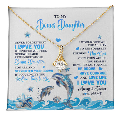 Alluring Beauty Necklace 18K Yellow Gold Finish | 1 | Personalized To My Bonus Daughter Necklace From Stepdmom Dophin Never Forget I Love You Stepddaughter Birthday Gifts Christmas Customized Gift Box Message Card | teecentury