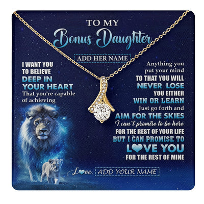Alluring Beauty Necklace 18K Yellow Gold Finish | 1 | Personalized To My Bonus Daughter Necklace From Stepfather Believe Your Heart Stepdaughter Gift Birthday Graduation Christmas Customized Gift Box Message Card | teecentury.myshopify