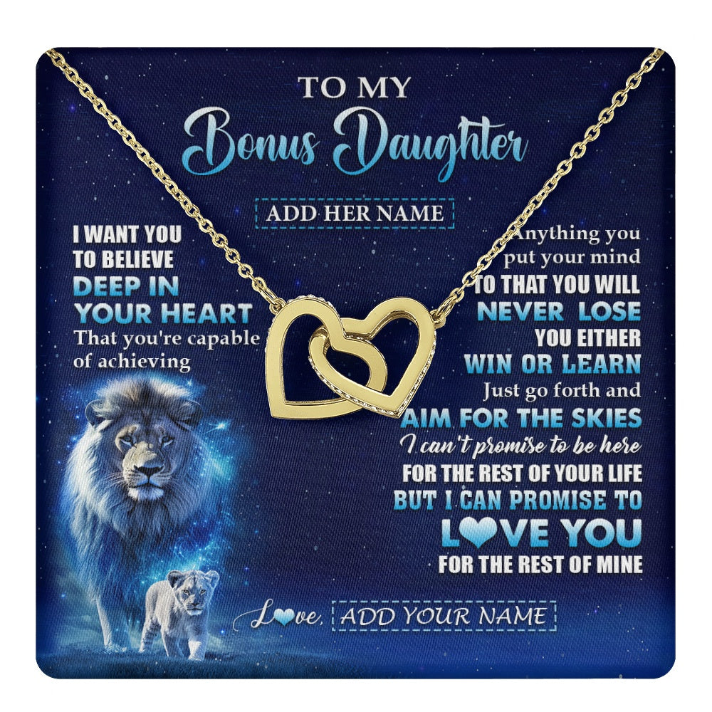 Interlocking Hearts Necklace 18K Yellow Gold Finish | 1 | Personalized To My Bonus Daughter Necklace From Stepfather Believe Your Heart Stepdaughter Gift Birthday Graduation Christmas Customized Gift Box Message Card | teecentury.myshopify