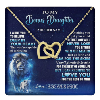 Interlocking Hearts Necklace 18K Yellow Gold Finish | 1 | Personalized To My Bonus Daughter Necklace From Stepfather Believe Your Heart Stepdaughter Gift Birthday Graduation Christmas Customized Gift Box Message Card | teecentury.myshopify