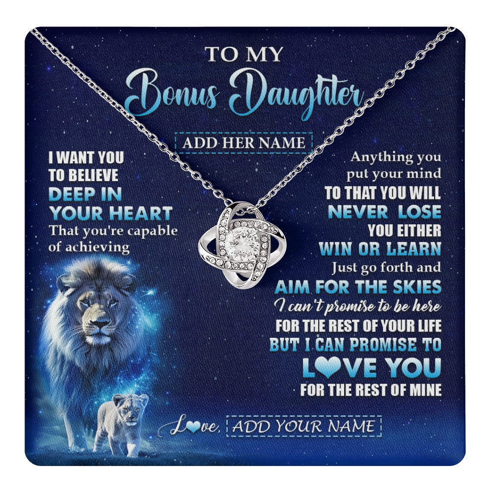 Love Knot Necklace 14K White Gold Finish | 1 | Personalized To My Bonus Daughter Necklace From Stepfather Believe Your Heart Stepdaughter Gift Birthday Graduation Christmas Customized Gift Box Message Card | teecentury.myshopify