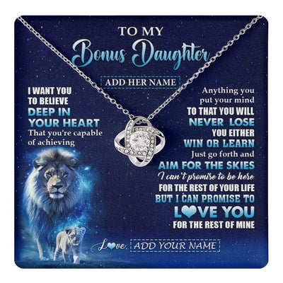 Love Knot Necklace 14K White Gold Finish | 1 | Personalized To My Bonus Daughter Necklace From Stepfather Believe Your Heart Stepdaughter Gift Birthday Graduation Christmas Customized Gift Box Message Card | teecentury.myshopify