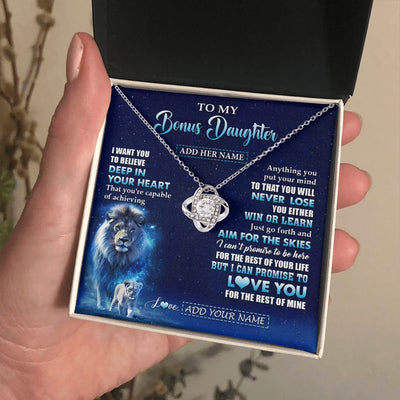 Love Knot Necklace 14K White Gold Finish | 2 | Personalized To My Bonus Daughter Necklace From Stepfather Believe Your Heart Stepdaughter Gift Birthday Graduation Christmas Customized Gift Box Message Card | teecentury.myshopify