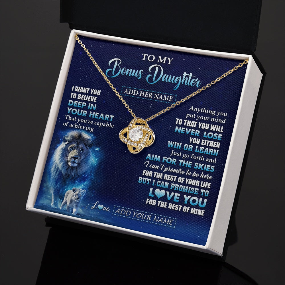 Love Knot Necklace 18K Yellow Gold Finish | 2 | Personalized To My Bonus Daughter Necklace From Stepfather Believe Your Heart Stepdaughter Gift Birthday Graduation Christmas Customized Gift Box Message Card | teecentury.myshopify