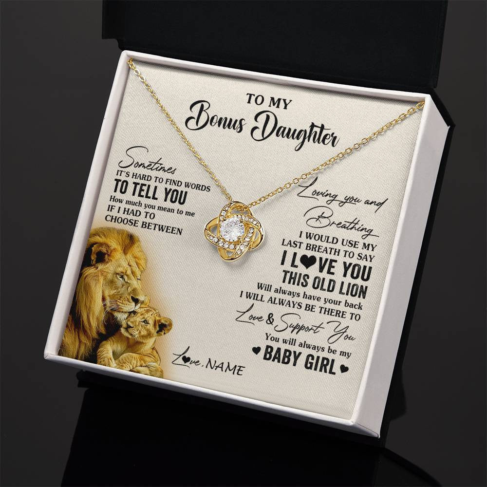 Love Knot Necklace 18K Yellow Gold Finish | 2 | Personalized To My Bonus Daughter Necklace From Stepfather I Love You This Old Lion Stepdaughter Birthday Christmas Customized Gift Box Message Card | teecentury
