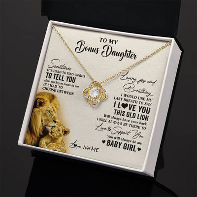 Love Knot Necklace 18K Yellow Gold Finish | 2 | Personalized To My Bonus Daughter Necklace From Stepfather I Love You This Old Lion Stepdaughter Birthday Christmas Customized Gift Box Message Card | teecentury