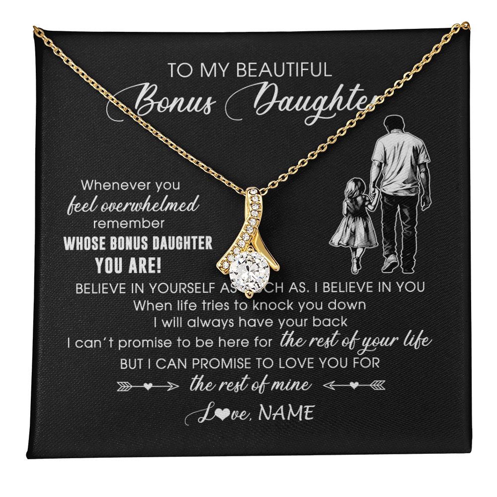 Alluring Beauty Necklace 18K Yellow Gold Finish | 1 | Personalized To My Bonus Daughter Necklace From Stepfather Whenever You Feel Overwhelmed Stepdaughter Jewelry Birthday Christmas Customized Message Card | teecentury