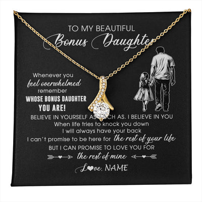 Alluring Beauty Necklace 18K Yellow Gold Finish | 1 | Personalized To My Bonus Daughter Necklace From Stepfather Whenever You Feel Overwhelmed Stepdaughter Jewelry Birthday Christmas Customized Message Card | teecentury