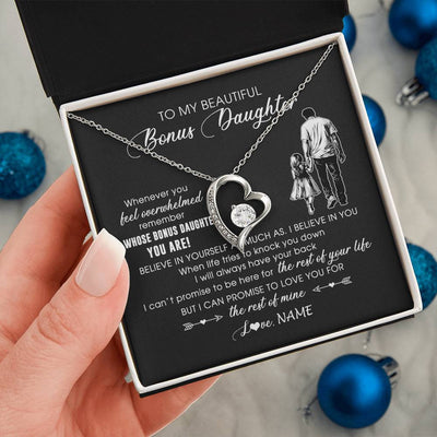 Forever Love Necklace 14K White Gold Finish | 2 | Personalized To My Bonus Daughter Necklace From Stepfather Whenever You Feel Overwhelmed Stepdaughter Jewelry Birthday Christmas Customized Message Card | teecentury