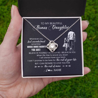 Love Knot Necklace 14K White Gold Finish | 2 | Personalized To My Bonus Daughter Necklace From Stepfather Whenever You Feel Overwhelmed Stepdaughter Jewelry Birthday Christmas Customized Message Card | teecentury
