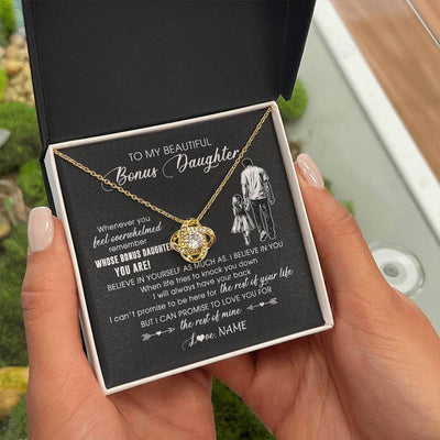Love Knot Necklace 18K Yellow Gold Finish | 2 | Personalized To My Bonus Daughter Necklace From Stepfather Whenever You Feel Overwhelmed Stepdaughter Jewelry Birthday Christmas Customized Message Card | teecentury