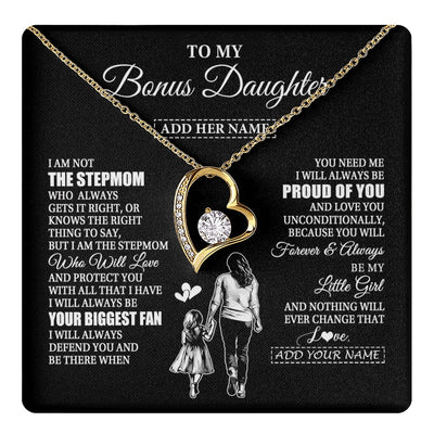 Forever Love Necklace 18K Yellow Gold Finish | 1 | Personalized To My Bonus Daughter Necklace From Stepmom Biggest Fan Birthday Gifts For Stepdaughter From Stepmother Christmas Custom Gift Box Message Card | teecentury.myshopify