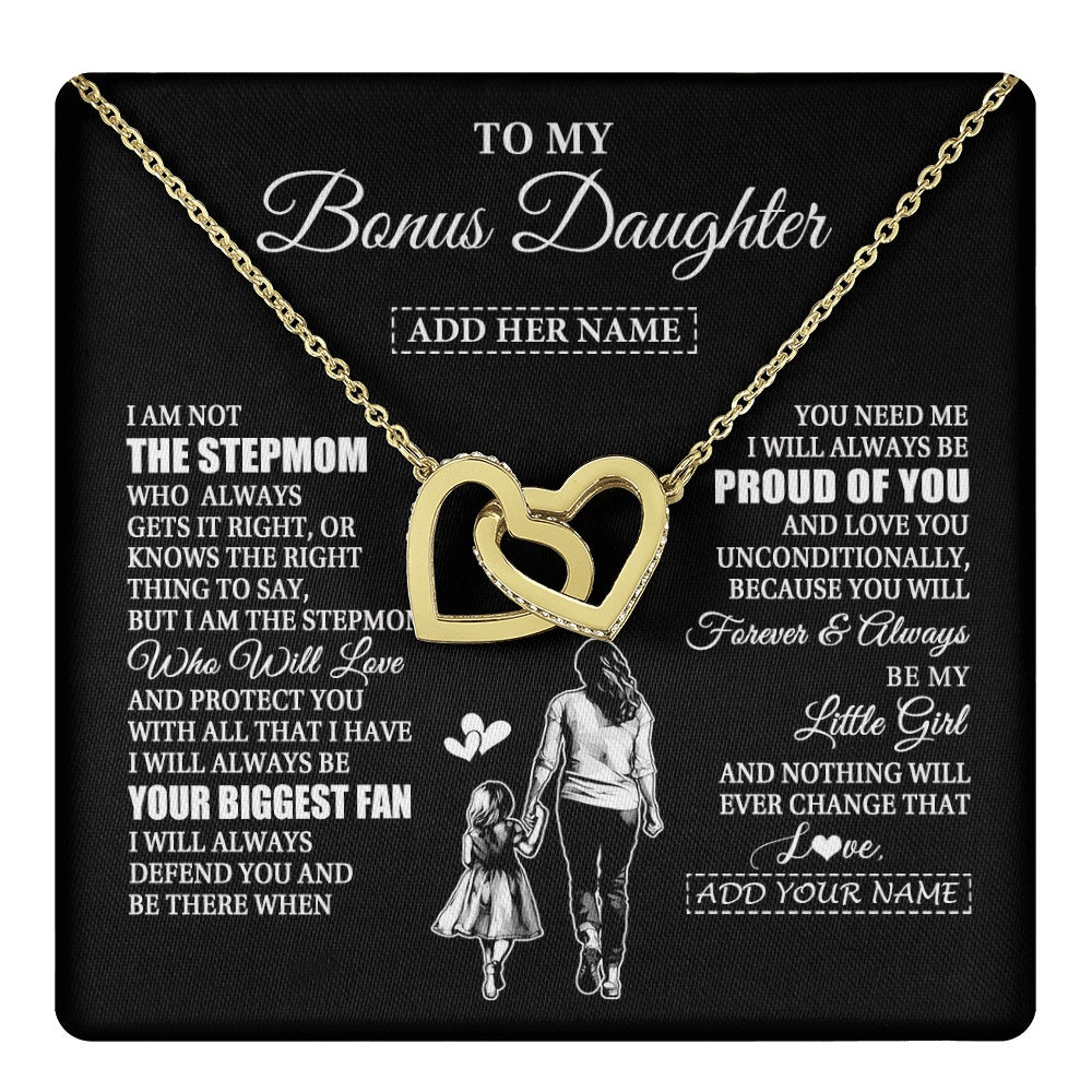 Interlocking Hearts Necklace 18K Yellow Gold Finish | 1 | Personalized To My Bonus Daughter Necklace From Stepmom Biggest Fan Birthday Gifts For Stepdaughter From Stepmother Christmas Custom Gift Box Message Card | teecentury.myshopify