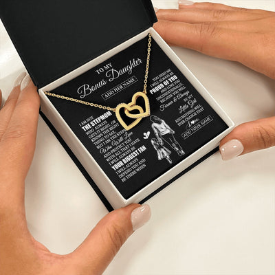 Interlocking Hearts Necklace 18K Yellow Gold Finish | 2 | Personalized To My Bonus Daughter Necklace From Stepmom Biggest Fan Birthday Gifts For Stepdaughter From Stepmother Christmas Custom Gift Box Message Card | teecentury.myshopify