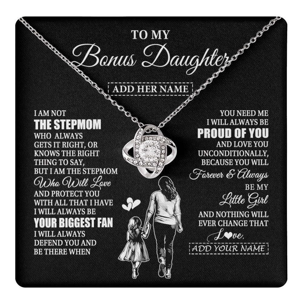 Love Knot Necklace 14K White Gold Finish | 1 | Personalized To My Bonus Daughter Necklace From Stepmom Biggest Fan Birthday Gifts For Stepdaughter From Stepmother Christmas Custom Gift Box Message Card | teecentury.myshopify