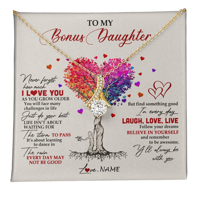 Alluring Beauty Necklace 18K Yellow Gold Finish | 1 | Personalized To My Bonus Daughter Necklace From Stepmom Colorful Tree Never Forget I Love You Stepdaughter Birthday Christmas Customized Gift Box Message Card | teecentury