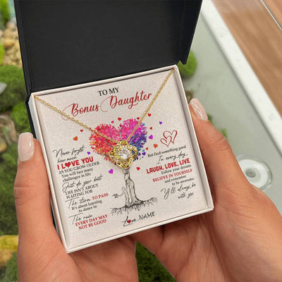 Love Knot Necklace 18K Yellow Gold Finish | 2 | Personalized To My Bonus Daughter Necklace From Stepmom Colorful Tree Never Forget I Love You Stepdaughter Birthday Christmas Customized Gift Box Message Card | teecentury