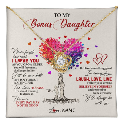 Love Knot Necklace 18K Yellow Gold Finish | 1 | Personalized To My Bonus Daughter Necklace From Stepmom Colorful Tree Never Forget I Love You Stepdaughter Birthday Christmas Customized Gift Box Message Card | teecentury