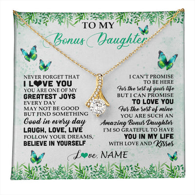 Alluring Beauty Necklace 18K Yellow Gold Finish | 1 | Personalized To My Bonus Daughter Necklace From Stepmom Dad Butterfly Laugh Love Live Birthday Motivational Quote Christmas Customized Gift Box Message Card | teecentury
