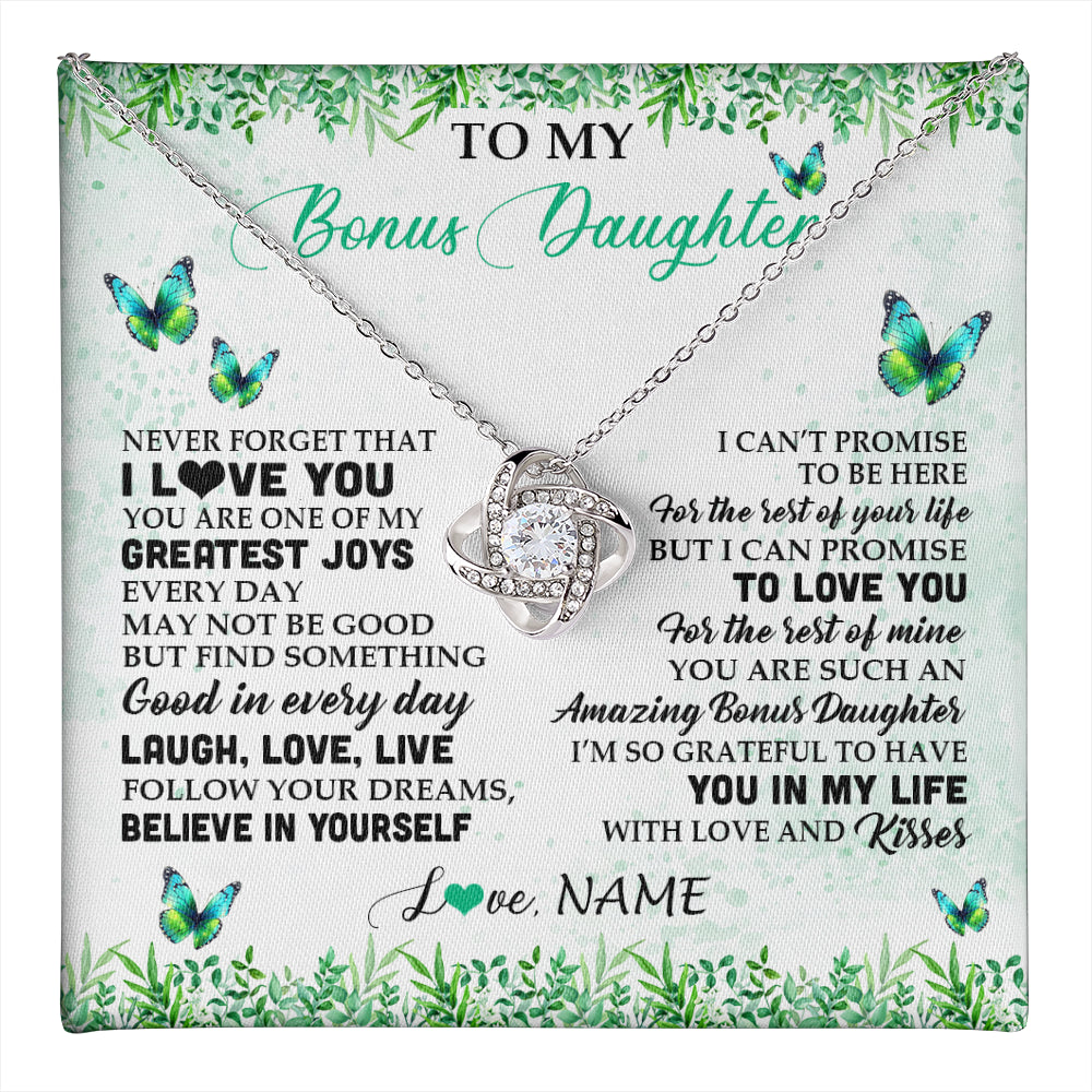Love Knot Necklace 14K White Gold Finish | 1 | Personalized To My Bonus Daughter Necklace From Stepmom Dad Butterfly Laugh Love Live Birthday Motivational Quote Christmas Customized Gift Box Message Card | teecentury