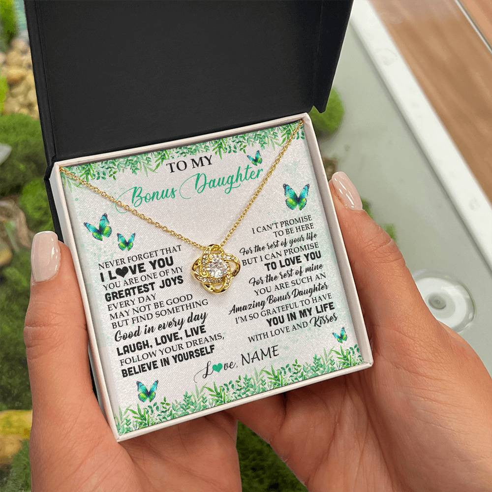 Love Knot Necklace 18K Yellow Gold Finish | 2 | Personalized To My Bonus Daughter Necklace From Stepmom Dad Butterfly Laugh Love Live Birthday Motivational Quote Christmas Customized Gift Box Message Card | teecentury