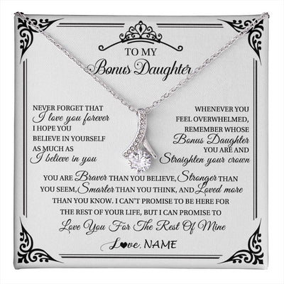 Alluring Beauty Necklace 14K White Gold Finish | 1 | Personalized To My Bonus Daughter Necklace From Stepmom Dad I Love You Forever Stepddaughter Birthday Valentines Day Christmas Customized Gift Box Message Card | teecentury