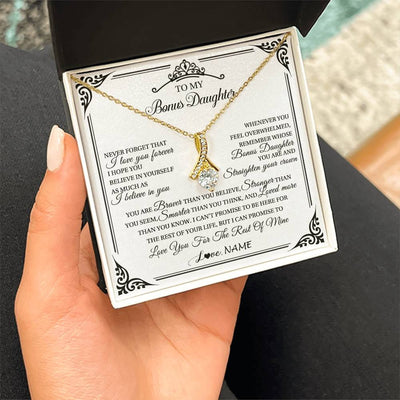 Alluring Beauty Necklace 18K Yellow Gold Finish | 2 | Personalized To My Bonus Daughter Necklace From Stepmom Dad I Love You Forever Stepddaughter Birthday Valentines Day Christmas Customized Gift Box Message Card | teecentury