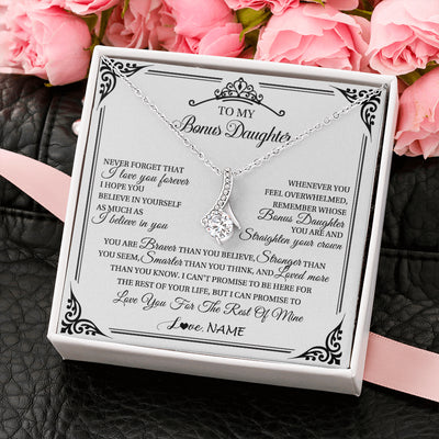 Alluring Beauty Necklace 14K White Gold Finish | 2 | Personalized To My Bonus Daughter Necklace From Stepmom Dad I Love You Forever Stepddaughter Birthday Valentines Day Christmas Customized Gift Box Message Card | teecentury