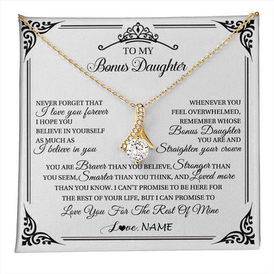 Alluring Beauty Necklace 18K Yellow Gold Finish | 1 | Personalized To My Bonus Daughter Necklace From Stepmom Dad I Love You Forever Stepddaughter Birthday Valentines Day Christmas Customized Gift Box Message Card | teecentury