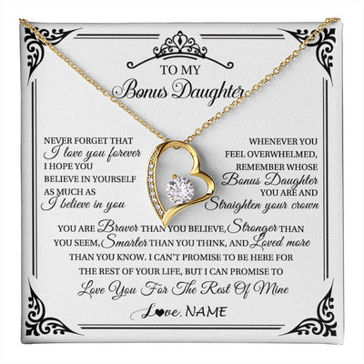Forever Love Necklace 18K Yellow Gold Finish | 1 | Personalized To My Bonus Daughter Necklace From Stepmom Dad I Love You Forever Stepddaughter Birthday Valentines Day Christmas Customized Gift Box Message Card | teecentury