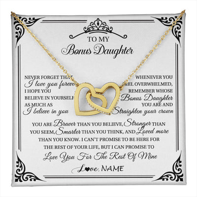 Interlocking Hearts Necklace 18K Yellow Gold Finish | 1 | Personalized To My Bonus Daughter Necklace From Stepmom Dad I Love You Forever Stepddaughter Birthday Valentines Day Christmas Customized Gift Box Message Card | teecentury