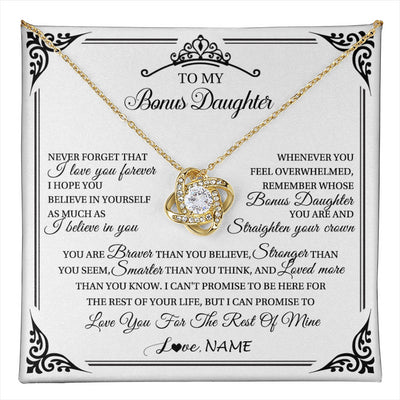 Love Knot Necklace 18K Yellow Gold Finish | 1 | Personalized To My Bonus Daughter Necklace From Stepmom Dad I Love You Forever Stepddaughter Birthday Valentines Day Christmas Customized Gift Box Message Card | teecentury