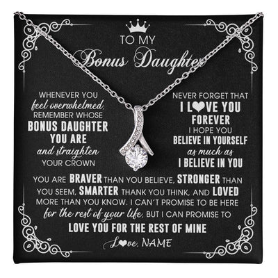 Alluring Beauty Necklace 14K White Gold Finish | 1 | Personalized To My Bonus Daughter Necklace From Stepmom Dad Inspirational Strength Bonus Daughter Birthday Gifts Christmas Customized Gift Box Message Card | teecentury