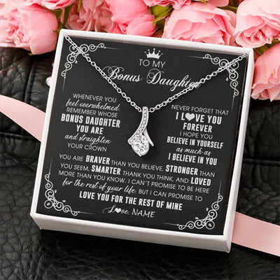 Alluring Beauty Necklace 14K White Gold Finish | 2 | Personalized To My Bonus Daughter Necklace From Stepmom Dad Inspirational Strength Bonus Daughter Birthday Gifts Christmas Customized Gift Box Message Card | teecentury