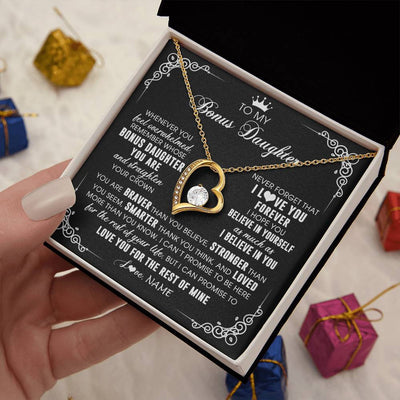 Forever Love Necklace 18K Yellow Gold Finish | 2 | Personalized To My Bonus Daughter Necklace From Stepmom Dad Inspirational Strength Bonus Daughter Birthday Gifts Christmas Customized Gift Box Message Card | teecentury