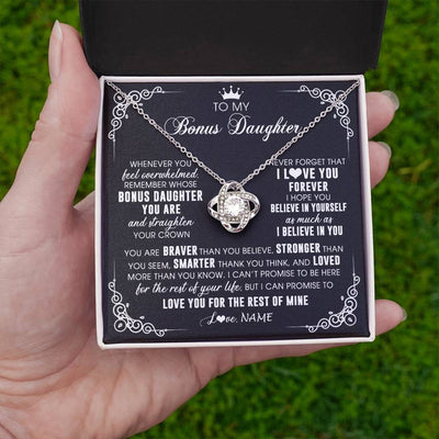 Love Knot Necklace 14K White Gold Finish | 2 | Personalized To My Bonus Daughter Necklace From Stepmom Dad Inspirational Strength Bonus Daughter Birthday Gifts Christmas Customized Gift Box Message Card | teecentury
