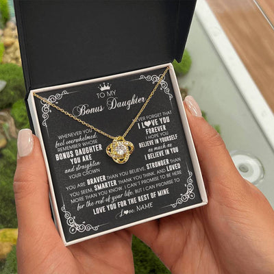 Love Knot Necklace 18K Yellow Gold Finish | 2 | Personalized To My Bonus Daughter Necklace From Stepmom Dad Inspirational Strength Bonus Daughter Birthday Gifts Christmas Customized Gift Box Message Card | teecentury