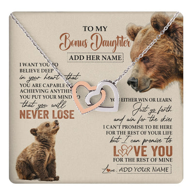 Interlocking Hearts Necklace Stainless Steel & Rose Gold Finish | 1 | Personalized To My Bonus Daughter Necklace From Stepmom Dad You Will Never Lose Bear Stepdaughter Birthday Gifts Graduation Christmas Gift Box Message Card | teecentury.myshopify