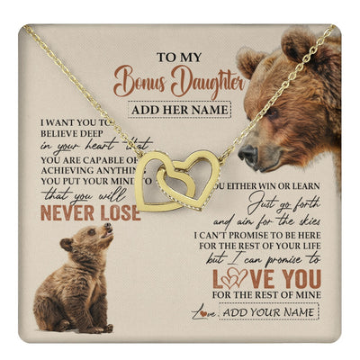 Interlocking Hearts Necklace 18K Yellow Gold Finish | 1 | Personalized To My Bonus Daughter Necklace From Stepmom Dad You Will Never Lose Bear Stepdaughter Birthday Gifts Graduation Christmas Gift Box Message Card | teecentury.myshopify