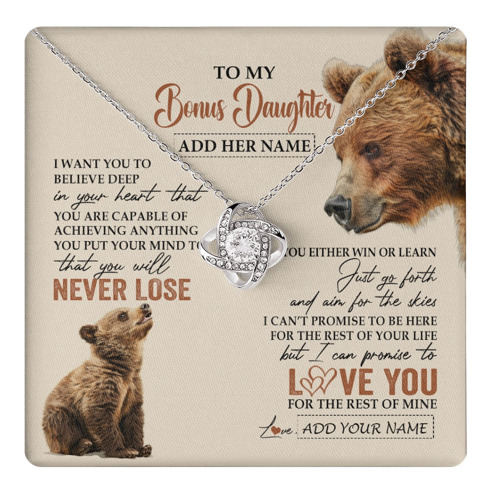 Love Knot Necklace 14K White Gold Finish | 1 | Personalized To My Bonus Daughter Necklace From Stepmom Dad You Will Never Lose Bear Stepdaughter Birthday Gifts Graduation Christmas Gift Box Message Card | teecentury.myshopify