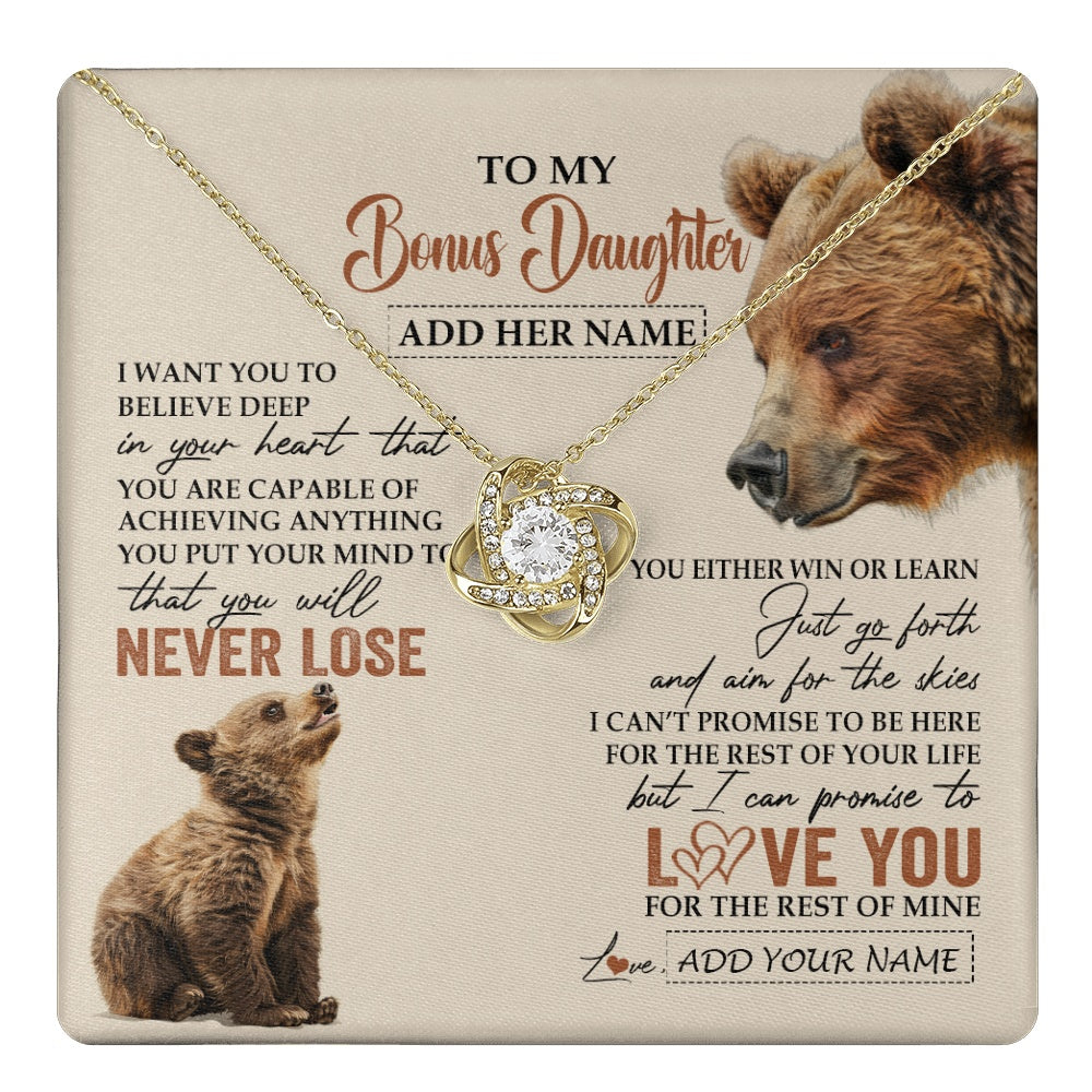 Love Knot Necklace 18K Yellow Gold Finish | 1 | Personalized To My Bonus Daughter Necklace From Stepmom Dad You Will Never Lose Bear Stepdaughter Birthday Gifts Graduation Christmas Gift Box Message Card | teecentury.myshopify