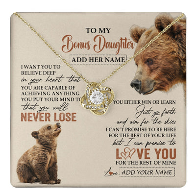 Love Knot Necklace 18K Yellow Gold Finish | 1 | Personalized To My Bonus Daughter Necklace From Stepmom Dad You Will Never Lose Bear Stepdaughter Birthday Gifts Graduation Christmas Gift Box Message Card | teecentury.myshopify
