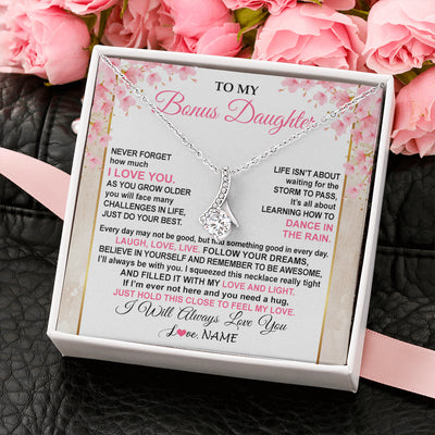 Alluring Beauty Necklace 14K White Gold Finish | 2 | Personalized To My Bonus Daughter Necklace From Stepmom Inspirational I Love You Stepddaughter Birthday Graduation Christmas Customized Gift Box Message Card | teecentury