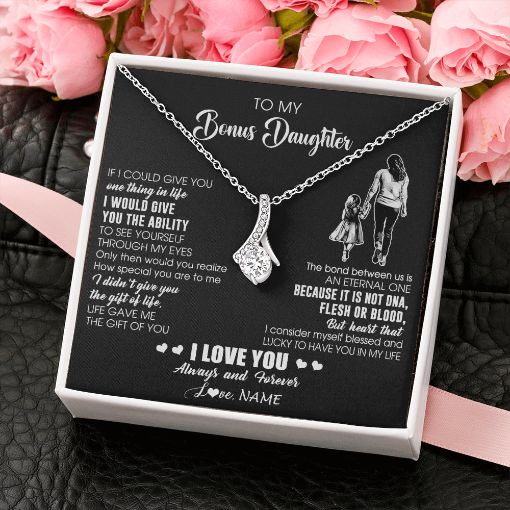 Alluring Beauty Necklace 14K White Gold Finish | 2 | Personalized To My Bonus Daughter Necklace From Stepmom It Is Not DNA I Love You Birthday Gifts Meaningful Christmas Customized Gift Box Message Card | teecentury