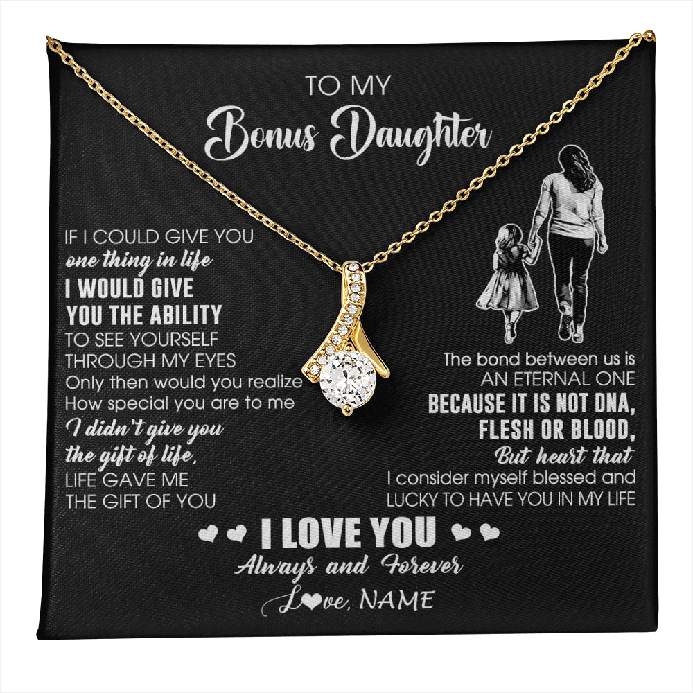 Alluring Beauty Necklace 18K Yellow Gold Finish | 1 | Personalized To My Bonus Daughter Necklace From Stepmom It Is Not DNA I Love You Birthday Gifts Meaningful Christmas Customized Gift Box Message Card | teecentury
