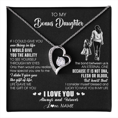 Forever Love Necklace 14K White Gold Finish | 1 | Personalized To My Bonus Daughter Necklace From Stepmom It Is Not DNA I Love You Birthday Gifts Meaningful Christmas Customized Gift Box Message Card | teecentury
