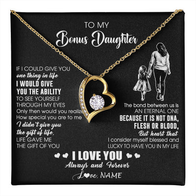 Forever Love Necklace 18K Yellow Gold Finish | 1 | Personalized To My Bonus Daughter Necklace From Stepmom It Is Not DNA I Love You Birthday Gifts Meaningful Christmas Customized Gift Box Message Card | teecentury