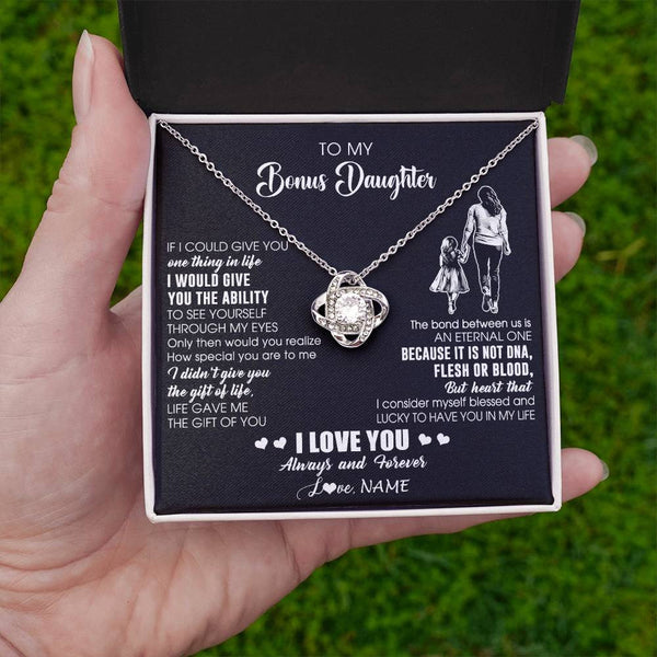 Personalized To My Bonus Daughter Necklace From Stepmom It Is Not DNA I Love You Birthday Gifts Meaningful Christmas Customized Gift Box Message Card Love Knot Necklace 14K White Gold 54d65381 c2c5 4ee5 9780