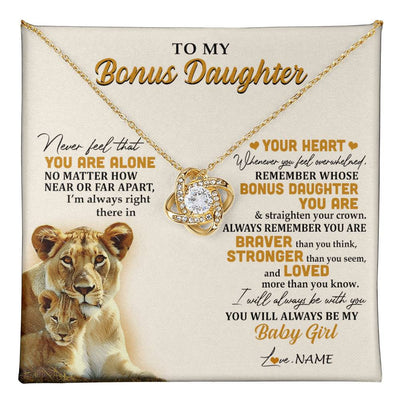 Love Knot Necklace 18K Yellow Gold Finish | 1 | Personalized To My Bonus Daughter Necklace From Stepmom Lion Never Feel You Are Alone Great Stepdaughter Birthday Christmas Customized Gift Box Message Card | teecentury