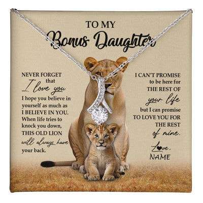 Alluring Beauty Necklace 14K White Gold Finish | 1 | Personalized To My Bonus Daughter Necklace From Stepmom Lion Never Forget That I Love You Stepdaughter Jewelry Birthday Christmas Customized Message Card | teecentury